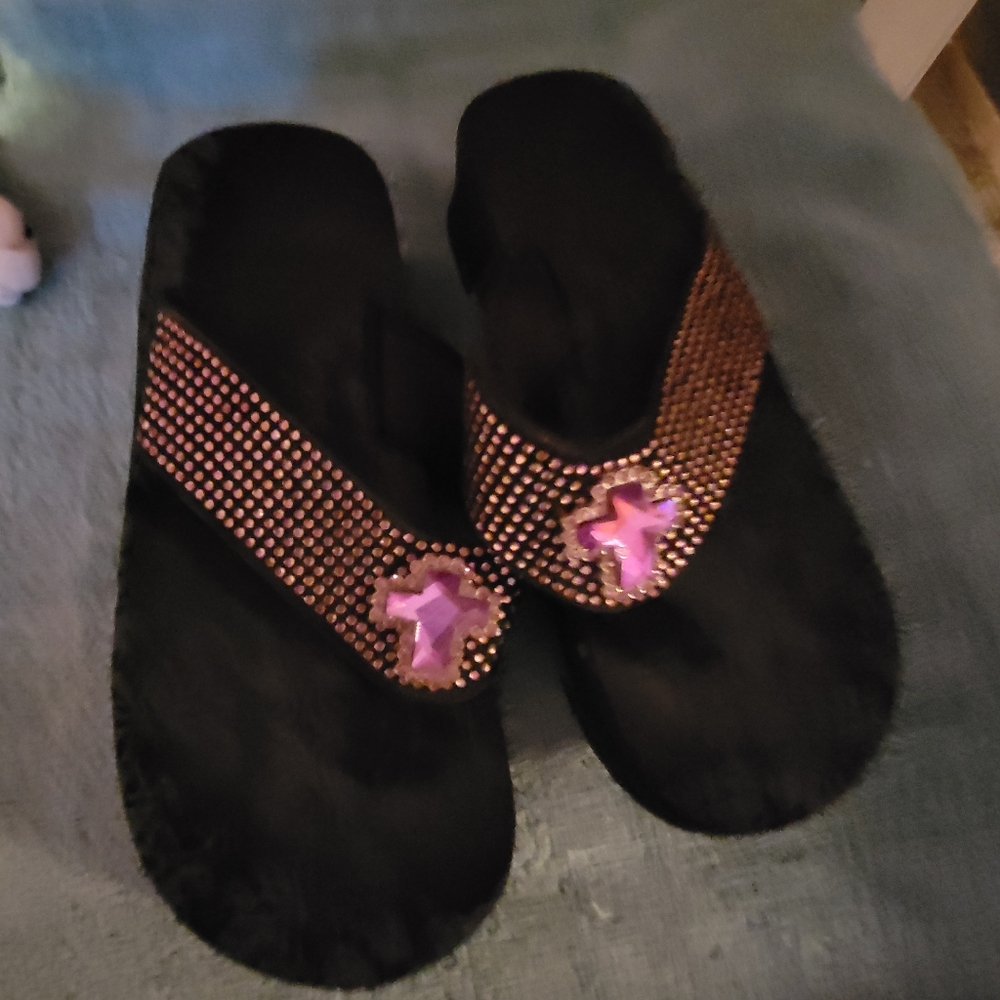 Womens JUSTIN brand Purple Bling Wedge Flip Flops...size 7